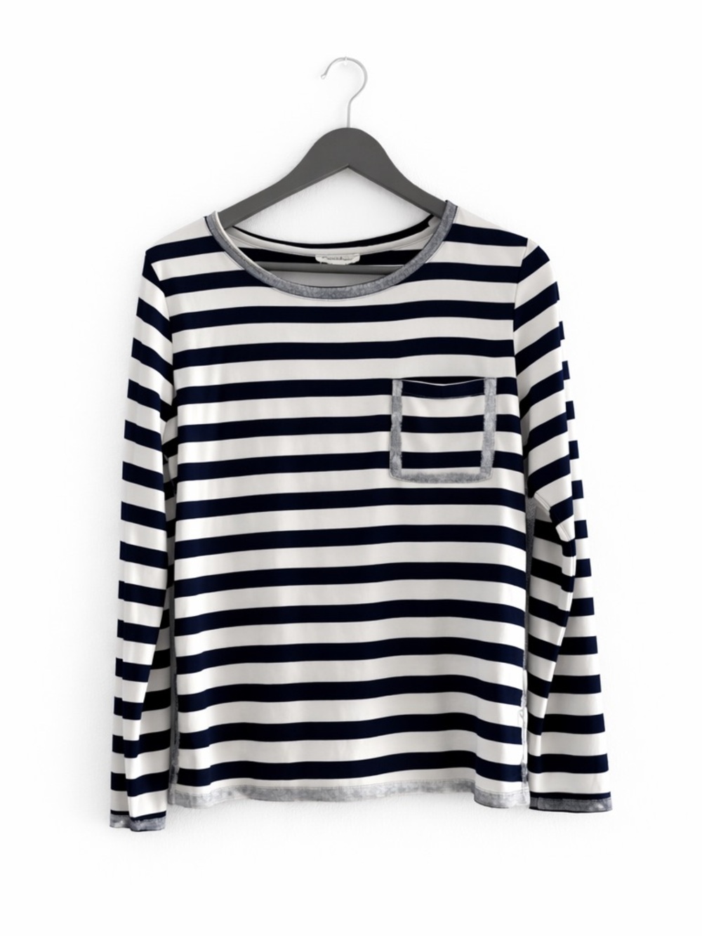 Jane and Delancey Striped Long Sleeve Jersey black White Top silver trim